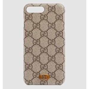 GUCCI Ophidia iPhone 8 Plus Case Beige GG Supreme Canvas Gold-Tone Hardware NWT